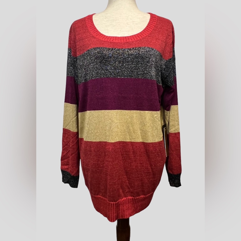 MAREE POUR TOI‎ Multi-color Shimmering Sweater Size 12/14 Red Black Gold